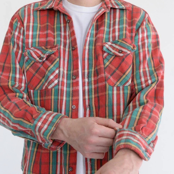 VTG 90'S Java Joe Red And Green Checker Pattern 100% Cotton Shirt Size Medium - Picture 2 of 12